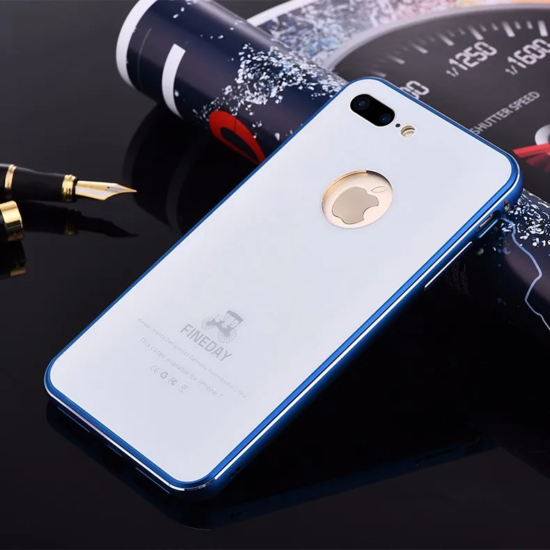 iMatch Aviation Aluminum Alloy Metal Bumper Tempered Glass Back Cover Case for Apple iPhone 7 Plus & iPhone 7