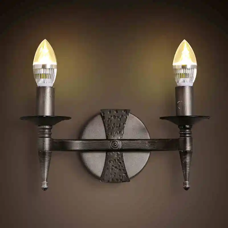 

American country style retro industrial living room bedroom lamp LED double glass Iron Candle Lamp free shipping