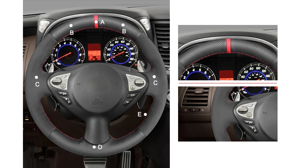 Cobertura de Volante para Infiniti Mewant Preto Camurça Sintética Fx35 Fx37 Fx50 Qx70 Nissan Juke Maxima 370z Sentra sv fx 11 Capas p/ direção