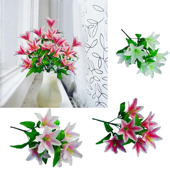 

6pcs Artificial Lily Flowers Single Long Stem Bouquet Home Wedding Floral Decor