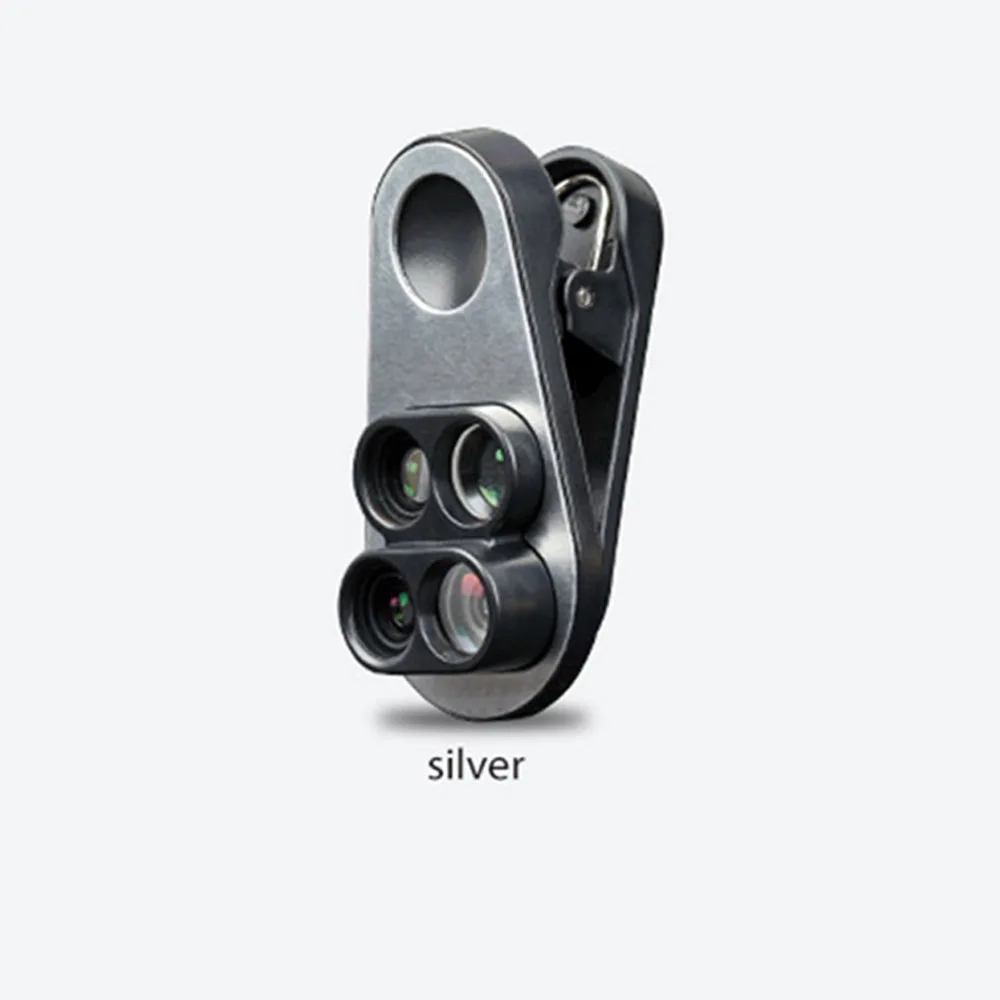 Набор объективов для камеры 4 в 1, Макросъемка, широкоугольный объектив рыбий глаз, телескоп для iPhone 6, 7, 8 Plus, XiaoMi, huawei, Oneplus Phone, новинка - Цвет: Серебристый