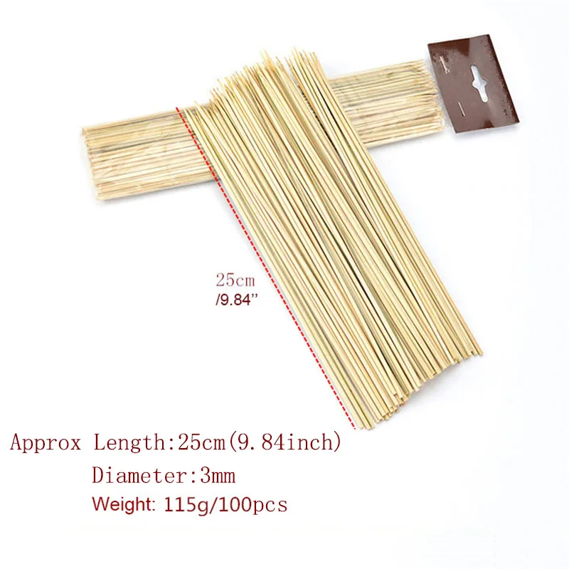 New 100pcs/lot thin bamboo sticks Bamboo Skewers Disposable Sticks BBQ Accessories Camping Picnic BBQ Bamboo Skewer 25cmx3mm