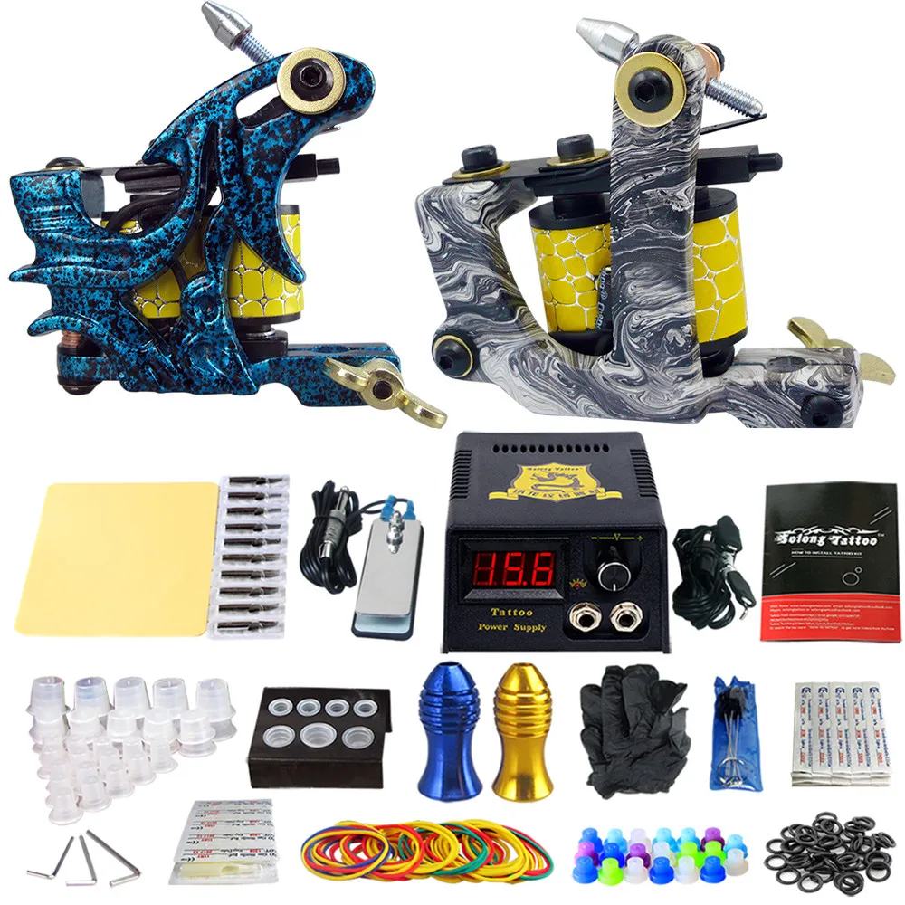 

Solong tatoo machine gun Kits Tattoo Machine Set Power Supply Foot Pedal Needles Grips Body Arts Tattoo Supplies TK202-7