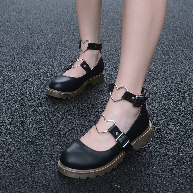 

Women Hot Round Toe Buckle Mary Janes Pumps Shoes Heart Retro Chunky Low Heel Cut Out Summer 3Colors