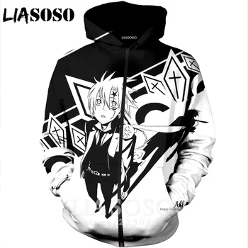 

LIASOSO 2019 Winter New Men Women Fashion Sweatshirt 3D Print Anime D.Gray Man Zipper Hoodie Long Sleeve Top Brand Coat B185-17