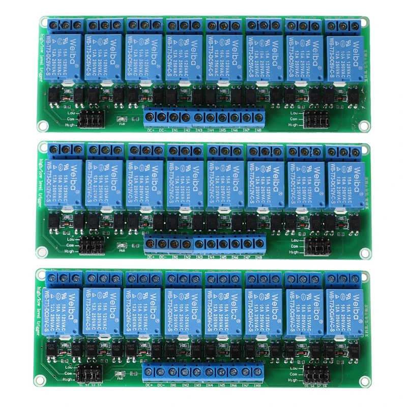 8 Channel Relay Module High and Low Level Trigger Relay Control with Optocoupler 5V/12V/24V High and Low Level Relay Control