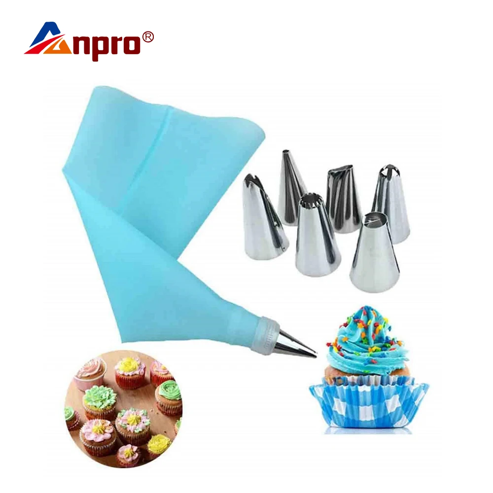 

Anpro12 Pcs/Set Silicone Kitchen Accessories Icing Piping Cream Reusable Pastry Bag+Stainless Steel Nozzle Converter Baking Tool