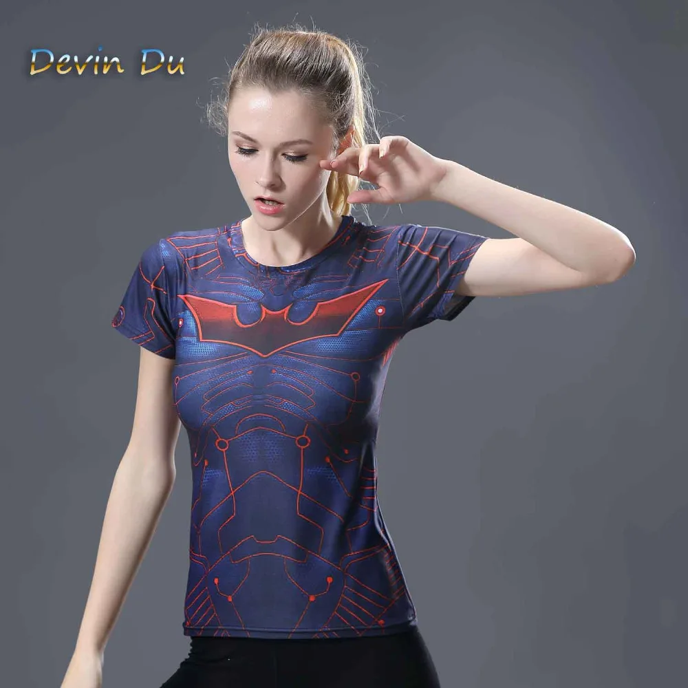 

High Quality Women T-shirt Bodys Marvel Captain America/batman/spiderman Compression T Shirt Girl Under Fitness Tights