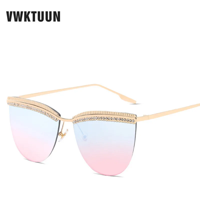 

VWKTUUN Cat Eye Vintage Sunglasses Women Rimless Points Crystal Direction Sun glasses For Women Outdoor UV400 Eyewear