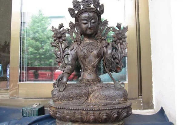 

USPS to USA S0792 Tibet Old Bronze Carved White Tara Kwan-yin Bodhisattva Buddha statue (B0328)