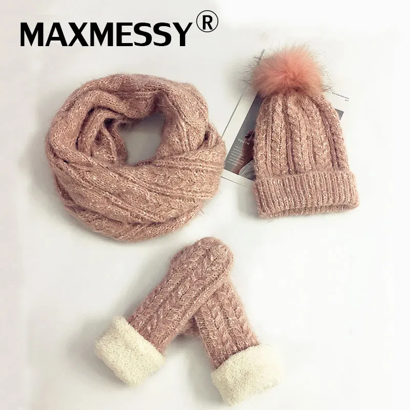 Maxmessy Для женщин зима вязаный шерстяной шарф шляпу вельветовый Прихватки для мангала теплые griving Прихватки для мангала Thicked шляпа Шарфы для