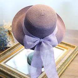 100 ШТ./ЛОТ новые девушки на лето с красивым бантом дизайн переплетения шляпа соломенная пляж шляпа солнца пляжа шляпу