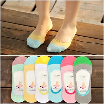 

6 Candy Color Hot New Fashion Women Cotton Summer Autumn Silicone Boat Ankle Antislip Sliper Socks/Meias/Calcetines