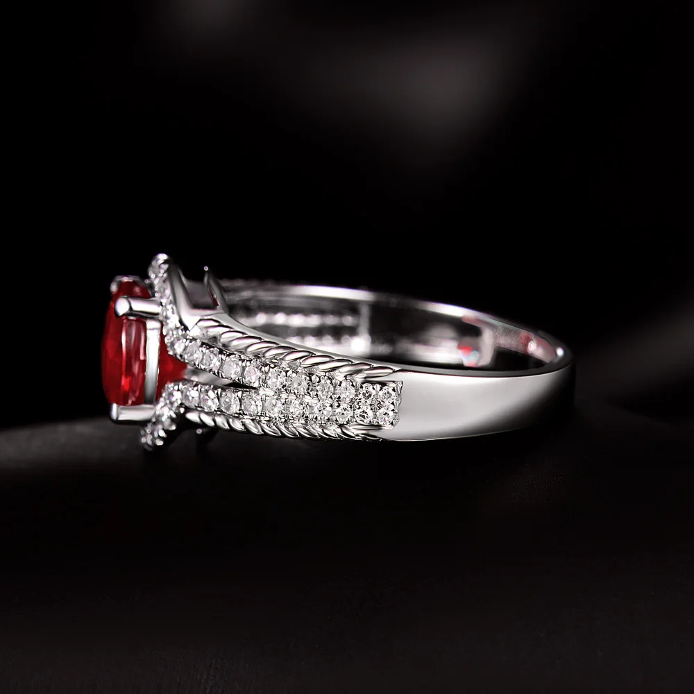Элегантные кольца с бриллиантами, Настоящее 14 к белое золото, натуральный Круглый Рубин, кольцо, хорошее ювелирное изделие для женщин, юбилейные или вечерние, роскошный подарок WU302