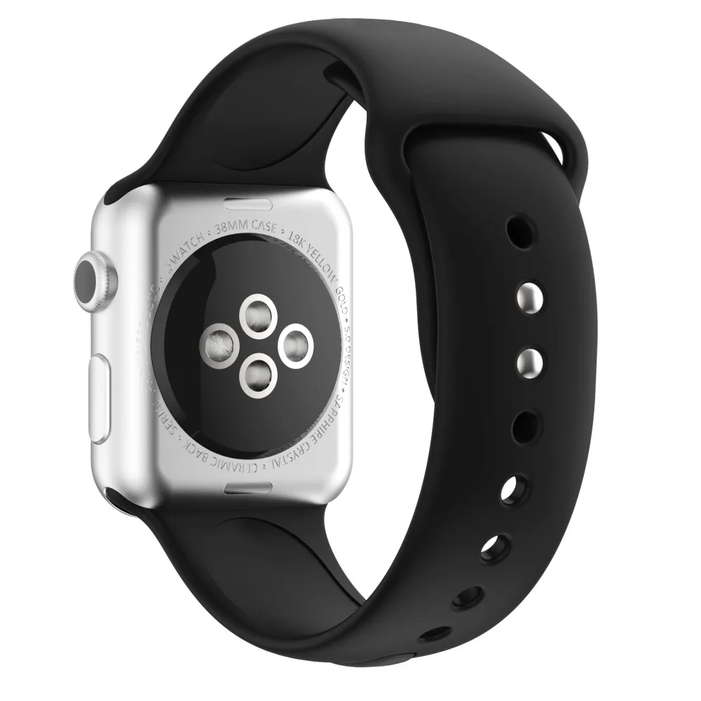 Силиконовый ремешок для Apple Watch 38 мм 42 мм 40 мм 44 мм запасной ремешок для спортивных часов резиновый браслет для iWatch серии 5 4 3 2 1 ремешок для часов - Цвет ремешка: Черный