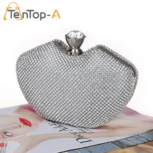 TenTop-Un Mini Sacs de Femmes Plein Côté Diamant Sac de Soirée de Coeur de Pêche Forme Cristal D’embrayage Sac À Main Sac À Main 3 couleur Or/Noir/Argent