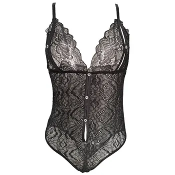 

Black Lace Rhinestone Decoration Open Crotch Sexy Tank Bodysuit for Women Female Sexy Lingerie Underwear Gift for Lover SLA018