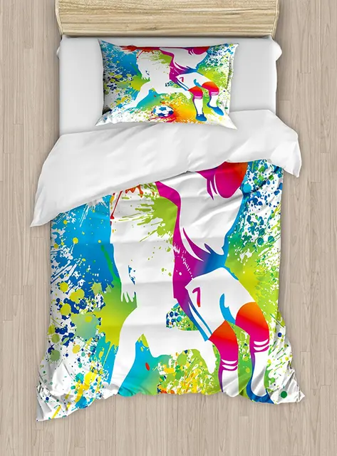 Youth Duvet Cover Set Football Players With A Soccer Ball And Youth Duvet Cover Set Football Players With A Soccer Ball And Colorful Grunge Splashes Compeion