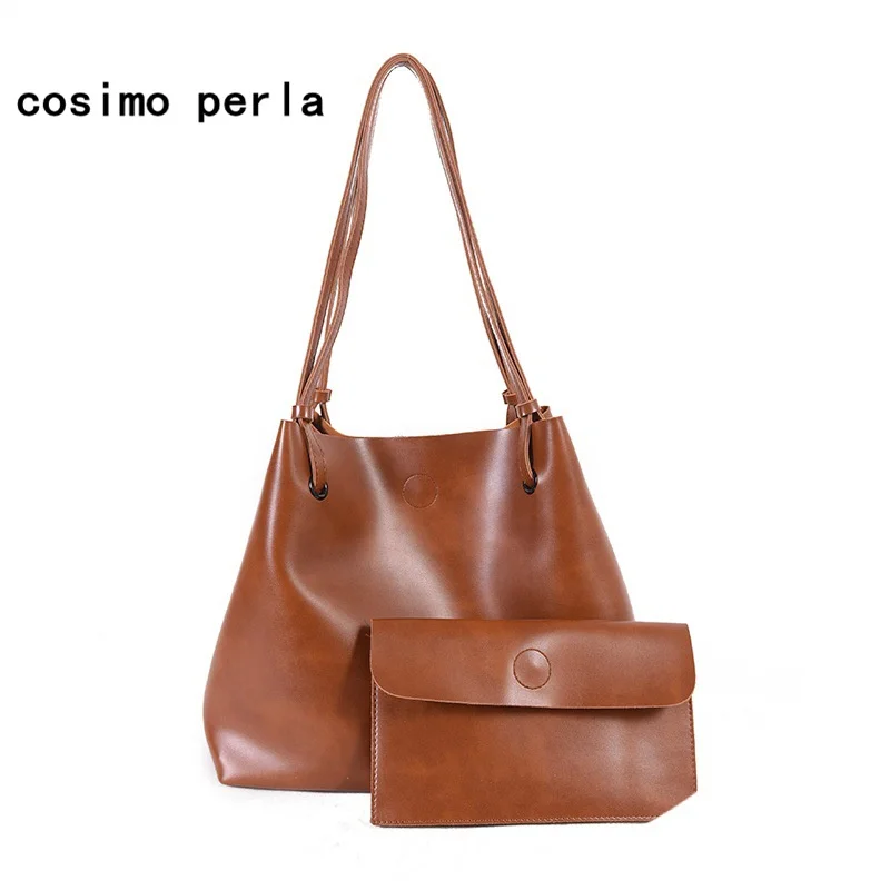 

Fashion Women Composite Bag Set 2 pcs Vintage Casual Tote Shoulder Bags Large Size Handbags Purses PU Leather Luxury Sac a main