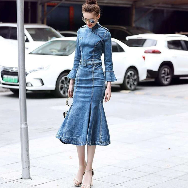 Elegant denim dresses Clearance