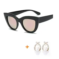 Розовые линзы милый кот глаз солнцезащитные очки Для женщин Мода черный люнет De Soleil Femme Uv400 ретро женские солнцезащитные очки зеркало AAAA04