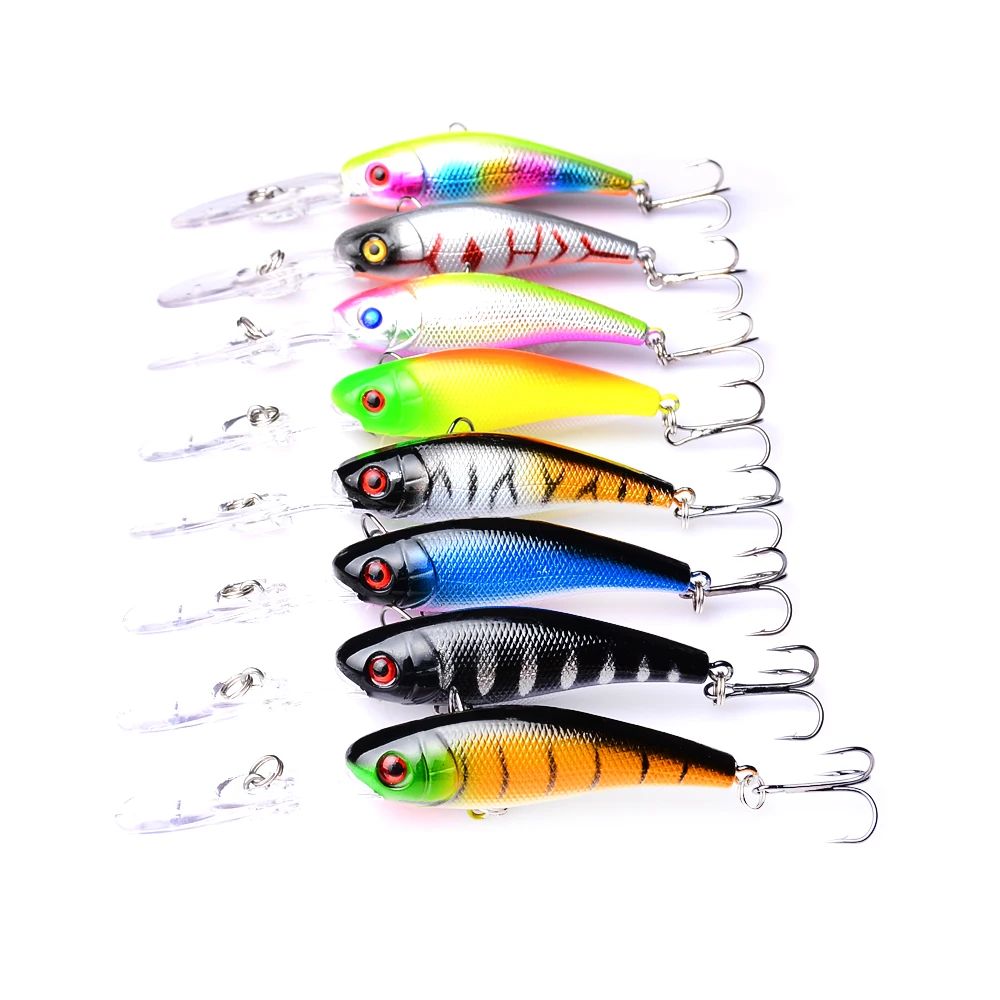 

8pc 10cm/8g Wobbler For Trolling Crankbait Fishing Lures Hard Bait Minnow 3D Eyes Plastic Jerkbait Beach Trailer Bass Carp Decoy