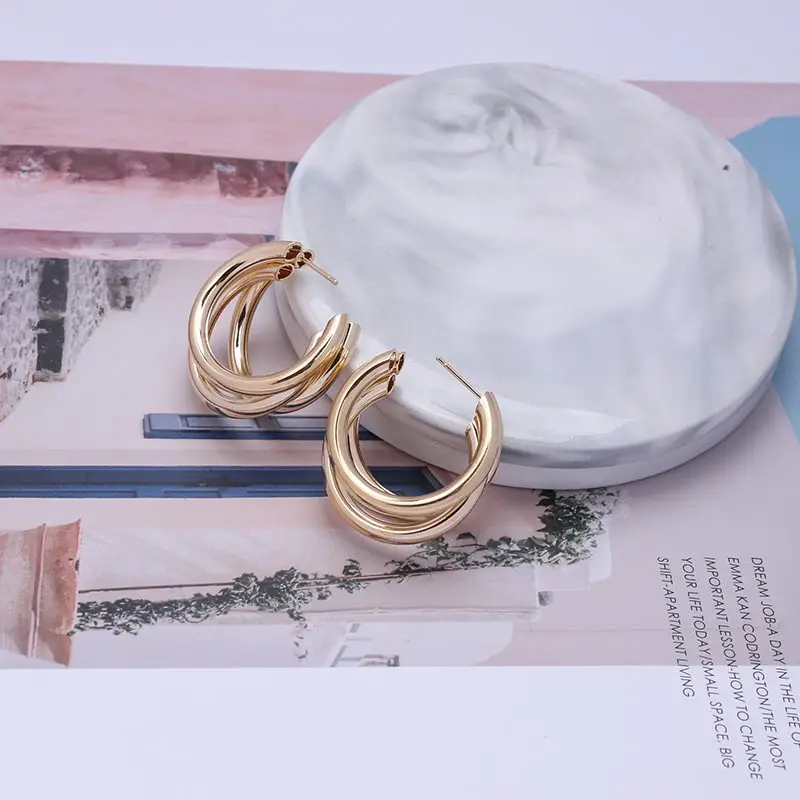 3 многослойное цвета: золотистый, серебристый Цвет металлические серьги для Для женщин свадебные геометрический дизайн, округлый, Круглый массивные серьги Модные украшения серьги
