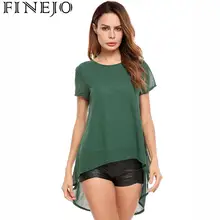 FINEJO Women Batwing Chiffon Blouse Tops Shirt Short Sleeve Asymmetrical Hem Back Split Pleated Hollow Out With Lining Shirt FINEJO Women Batwing Chiffon Blouse Tops Shirt Short Sleeve Asymmetrical Hem Back Split Pleated Hollow Out With Lining Shirt