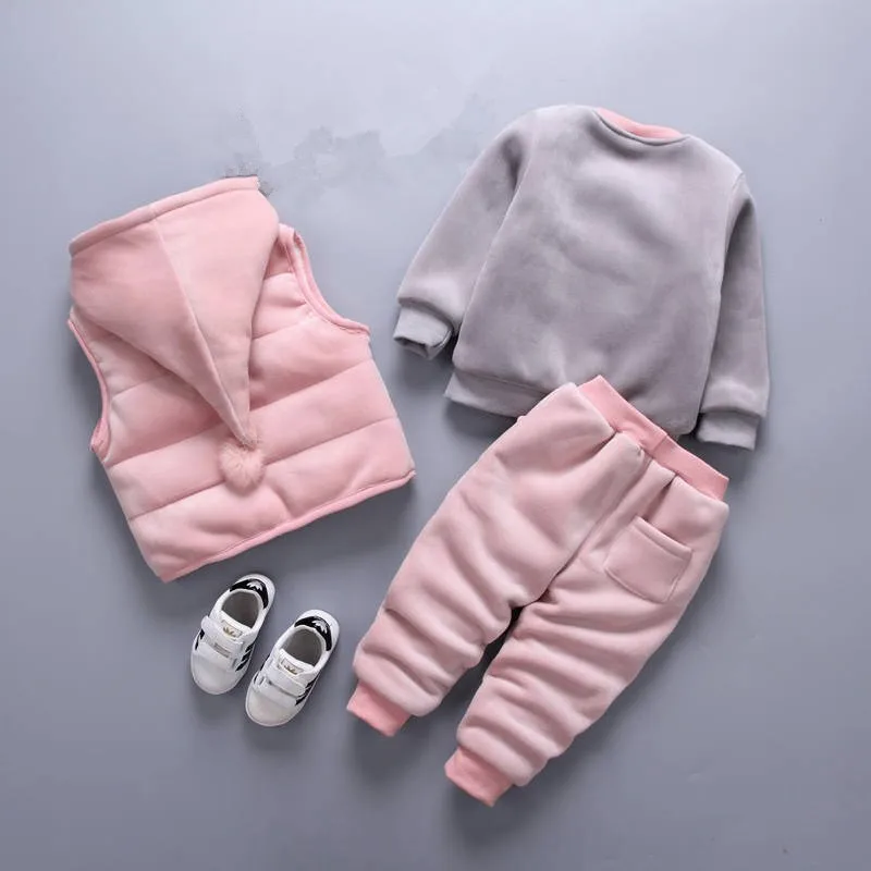  baby suit Outdoor fashion A three-piece Cartoon Hooded vest fleece trousers coat spring autum