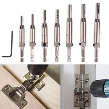 

8 Pcs Center Doors Self Centering Hinge Tapper Core Drill Hole Puncher Woodworking Tool 5/64'' 7/64'' 9/64'' 11/64'' 13/64'' 5mm