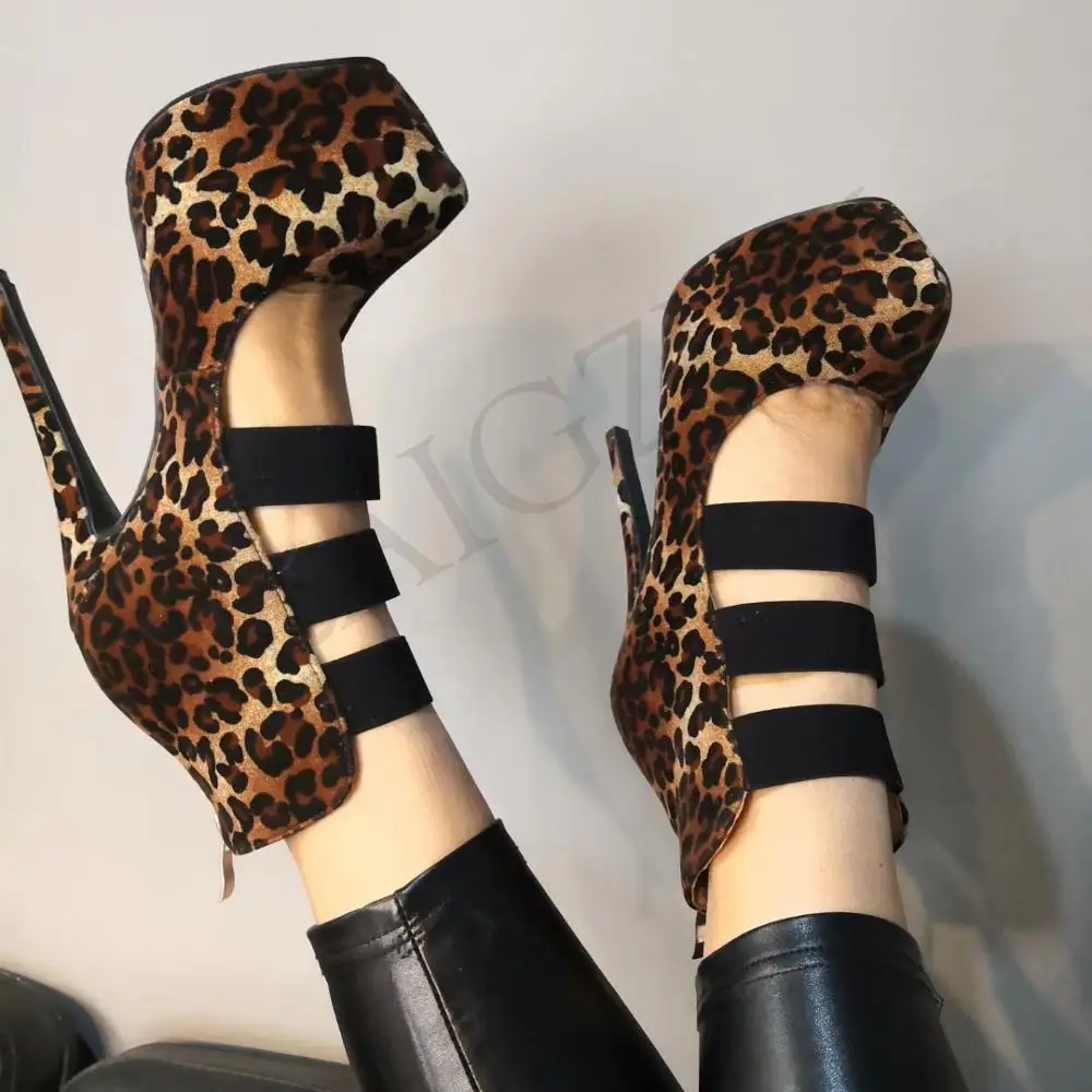 LAIGZEM SUPER Women Heels Evening Party Club Pumps Back Zipper Leopard High Heels Shoes Woman Tacones Mujer Large Size 34-52 (2)