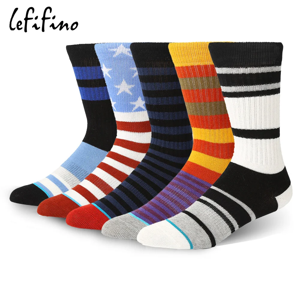

LeFifino fine paragraph stripe width paragraph stripe patchwork men fashion socks men's compression socks star flag sock Le43535