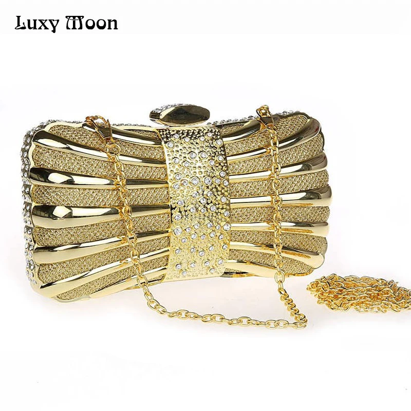 100% NEW Gold Clutch Bags Metal Women Bow Knot Silver Evening Bag Luxury Diamond day clutches ...