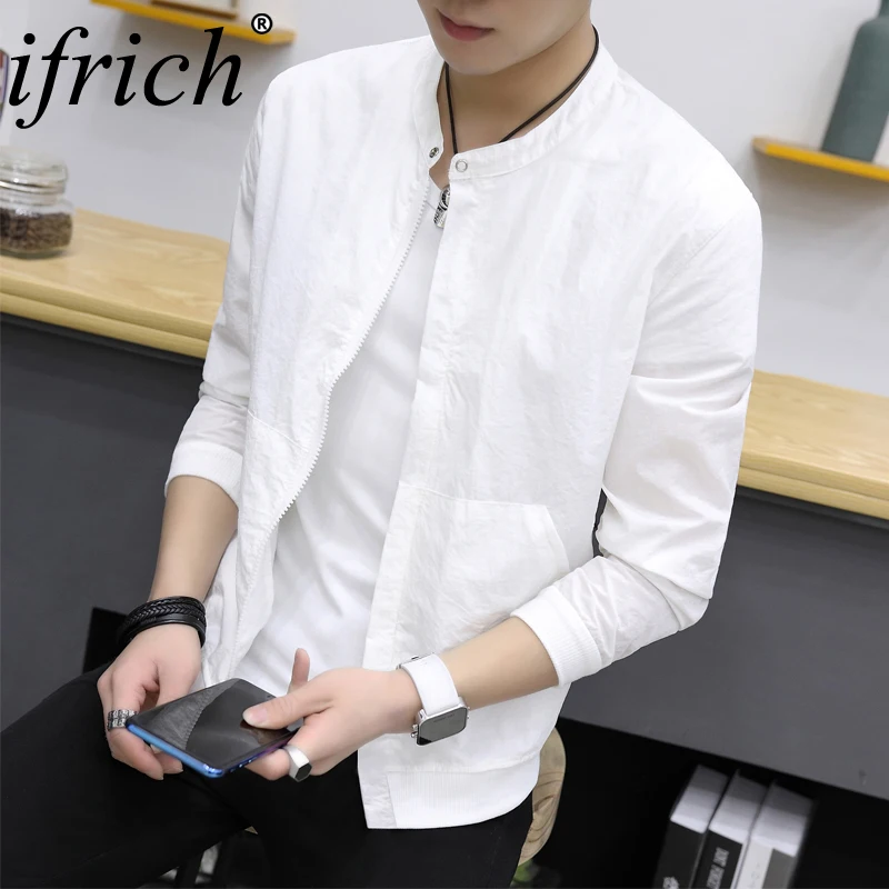 

IFRICH Mens Jacket New Casual Running Jacket Male Slim Hiking Coat Man Cycling Sun Protection La Chaqueta Streetwear White Tops
