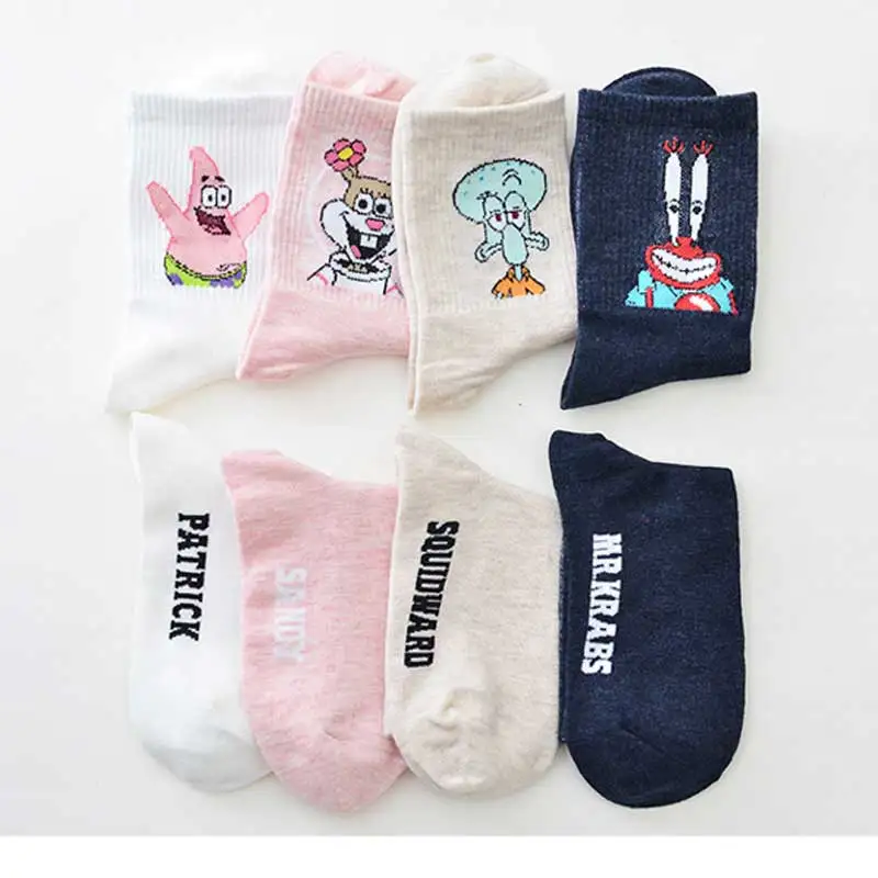 

2Pairs/Set Cartoon Character Funny Customized Women Socks Harajuku Funny Skateboard Cute Patterned Fashion Female Cotton Sox