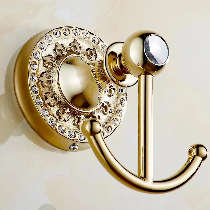 

Free shipping European Luxury showroom towel hangers Noble hooks Bathroom glass diamond hooks Gold Plated delicate crystal rings