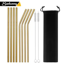 Многоразовые металлические трубочки для питья 304 нержавеющая сталь прочная изогнутая прямая соломинка для напитков с чистящей щеткой вечерние аксессуары