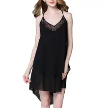 Новое Женское ночное белье без рукавов Кружевное домашнее платье с v-образным вырезом сексуальная ночная рубашка модная женская ночная рубашка Дамское белье пижамы кружева