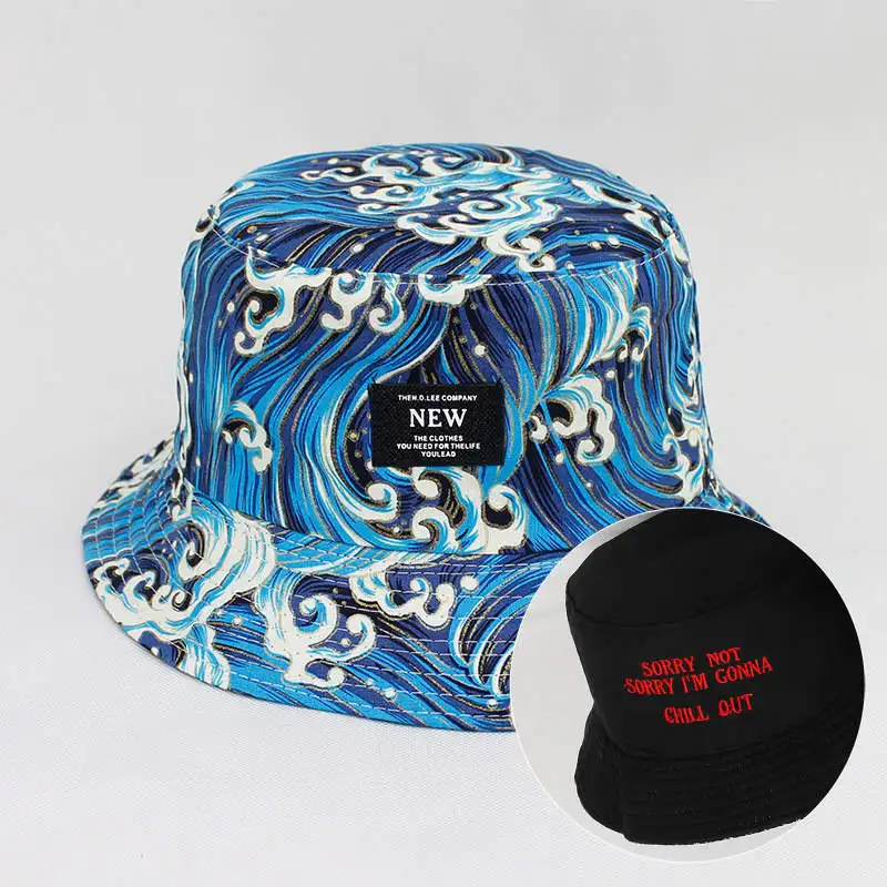 Хлопок Koi Рыбы печати с обеих сторон Панама для рыбака шляпа Открытый Дорожная шляпа шляпы от солнца для мужчин и женщин - Цвет: Синий