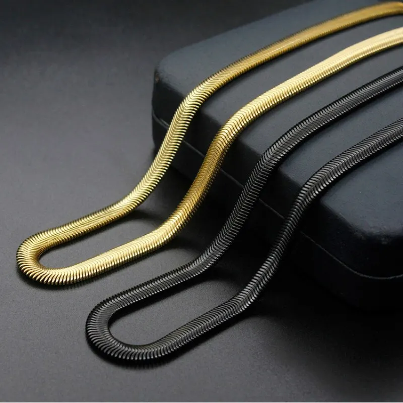 Chain Necklace Flat Snake Chains Black Gold Color Stainless Steel
