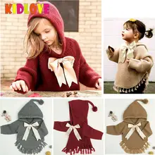 Kidlove/милые свитера с бантом для девочек; пуловер с длинными рукавами и кисточками; однотонные свитера с капюшоном; Верхняя одежда с асимметричным подолом; трикотаж; SAN0