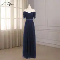 ADLN Cheap Off The Shoulder Bridesmaid Dresses Short Sleeves Floor Length Tulle Robe Demoiselle D'honneur Bridesmaid Dress Gown