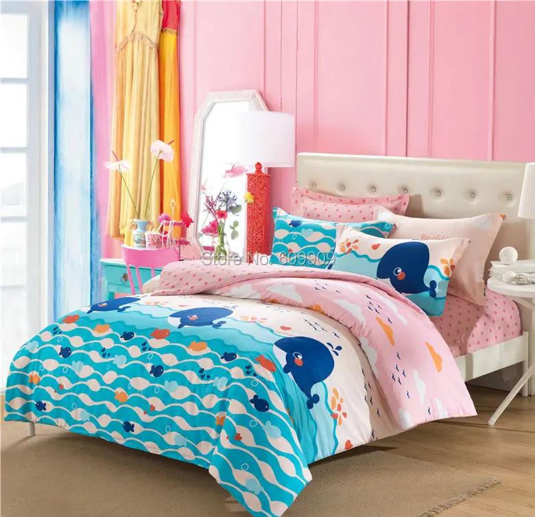 Pink And Blue Whale Ocean Theme Sea Fish Bedding Girls Kids 5