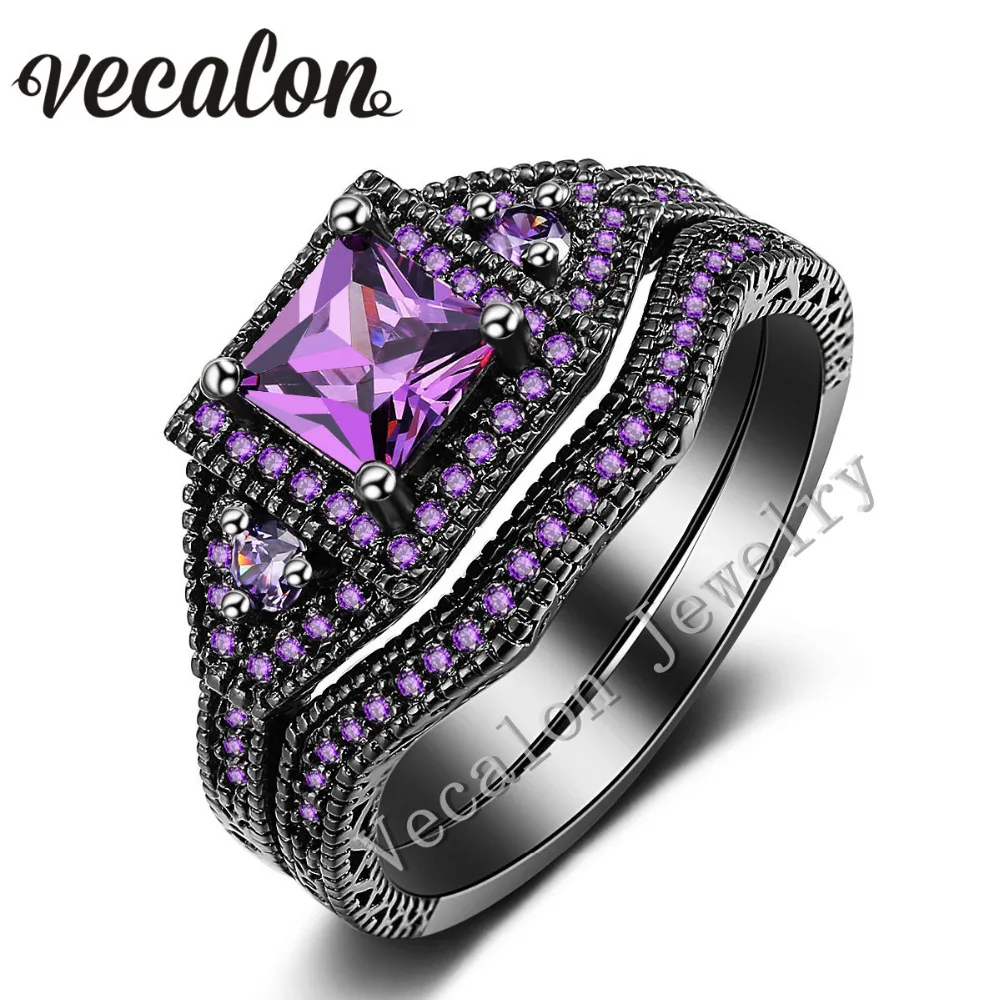 Vecalon Tremdy New Wedding Band Ring Set for Women purple