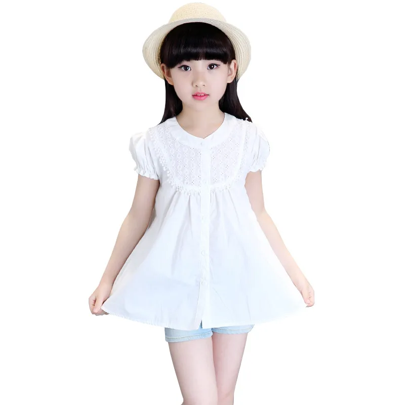 New Arrival Baby Girls Spring White Blouses Girls Short Sleeve White