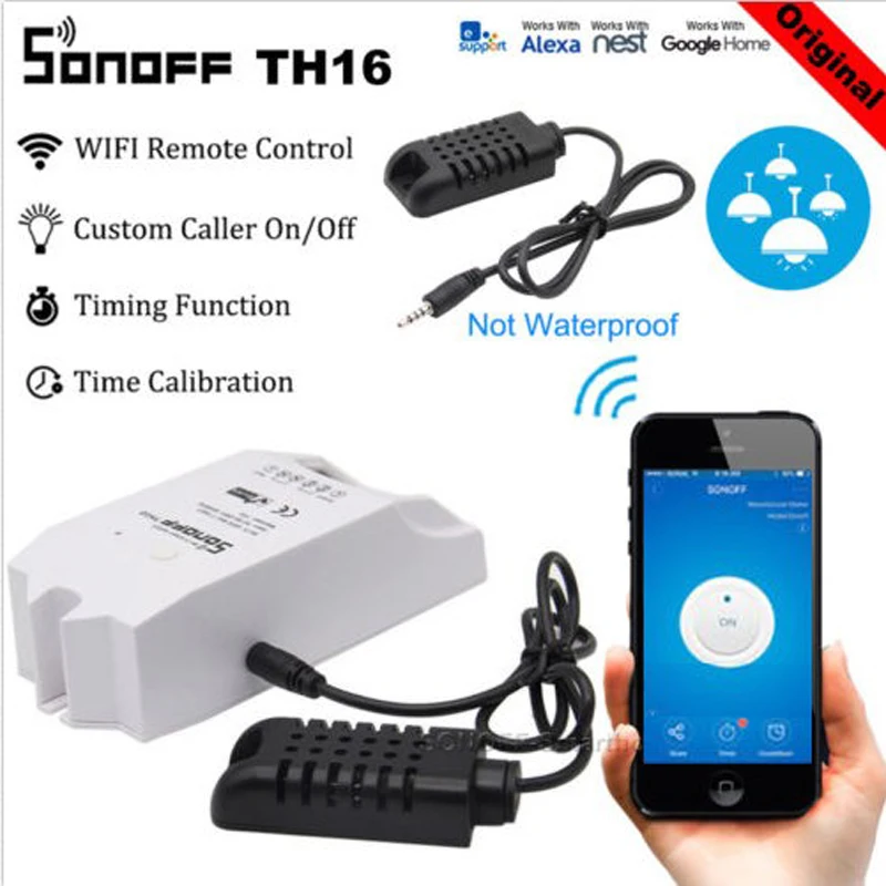 Sonoff TH 10A/16A умный переключатель Wi-Fi контроллер с температурным датчиком и водонепроницаемым контролем влажности домашняя Автоматизация