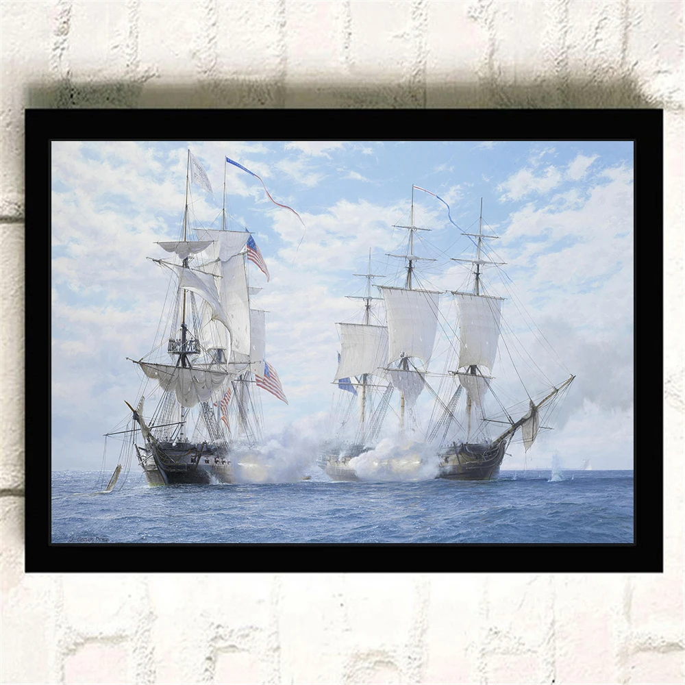 Vintage Noridc High Quality Silk Painting about Ship Sailboat Poster Wall Pictures for Living Room Kids Room Decoration Cuadros - Цвет: Тёмно-синий