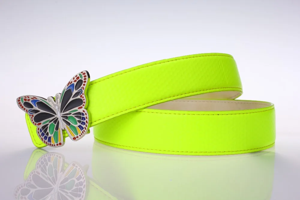 

New girl belt for golf shirt women golf waistband sports belt butterfly button fluorescent green belt microfiber top strap