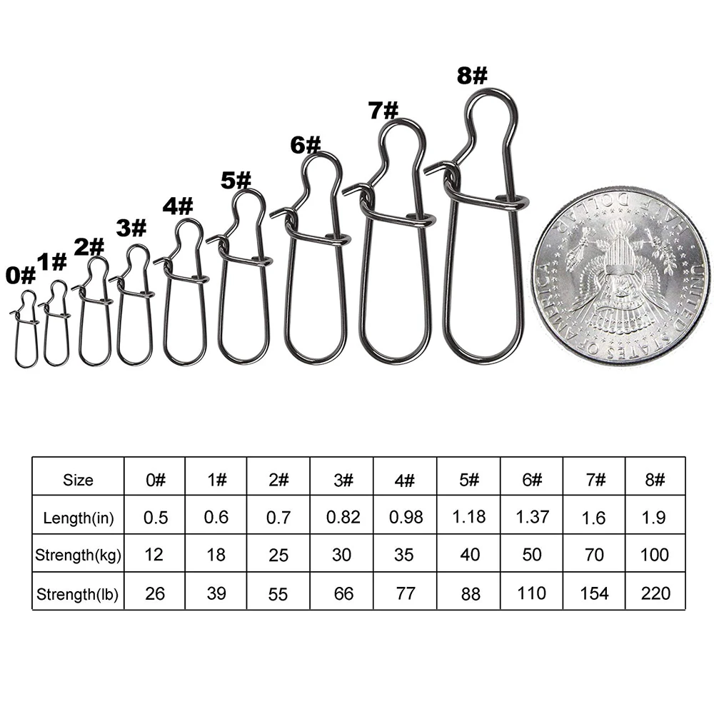 50 Pcs عربة متنقلة مصنوعة من الفولاذ المقاوم للصدأ كليب قفل المفاجئة قطب انزلق خواتم السلامة الطقات الصيد هوك موصل أداة اختبار 26LB-220LB