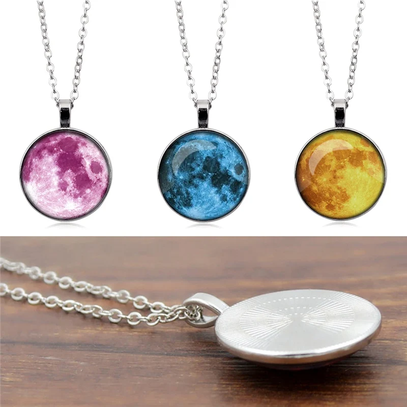 Buy Glow In The Dark Moon Necklace 14mm Galaxy